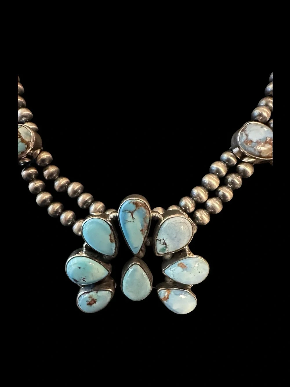Golden Hills Squash Blossom Sterling Silver Necklace - Picture 2 of 9